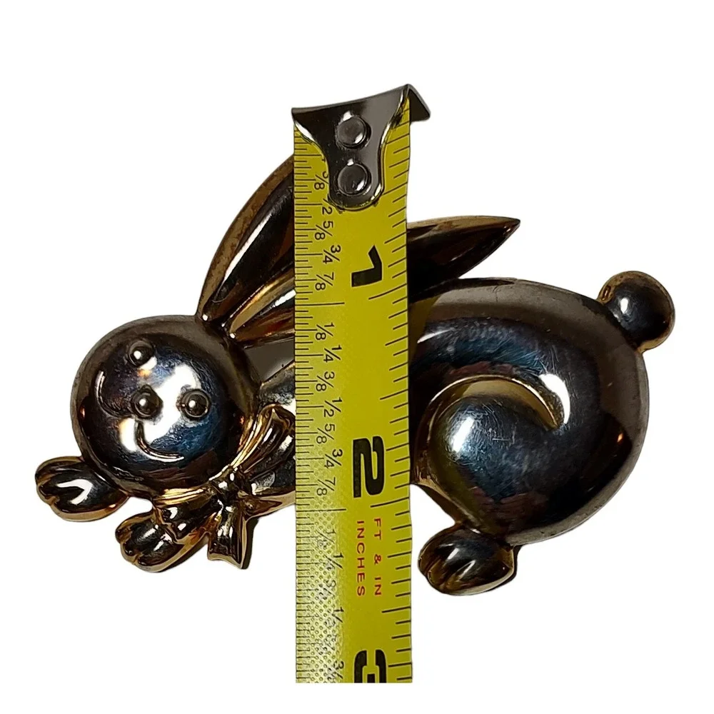 Vintage Bunny Rabbit Brooch Pin Pendant‎ Large Animal Jewelry Silver Plated 3 in